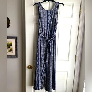 BCX One Piece Sleeveless Cropped Wide Leg Jumper Keyhole Belt Navy White Casual